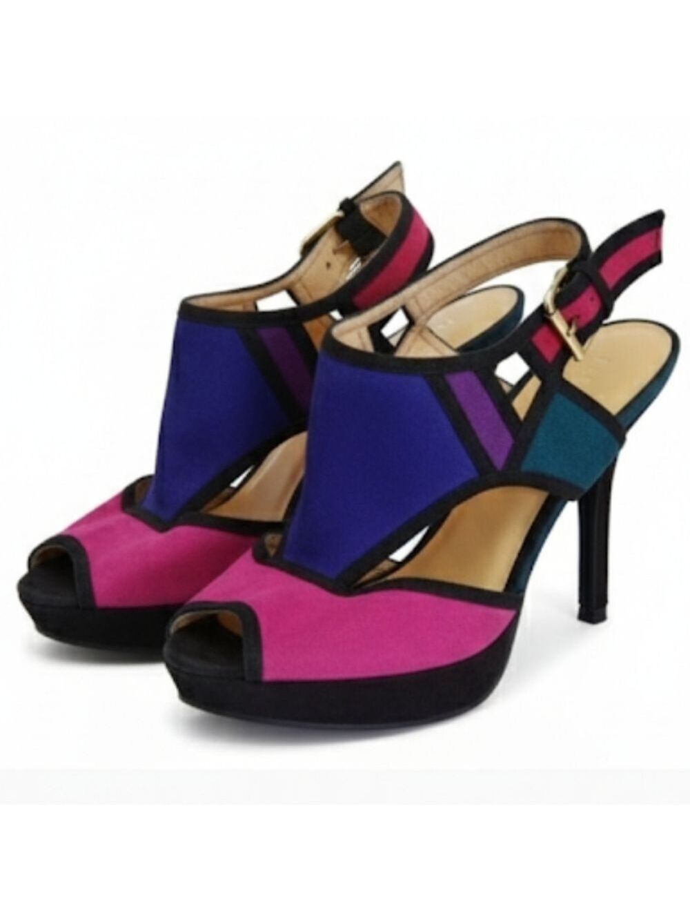 Nine West Pink and Purple Color Block Heels